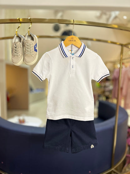 Conjunto Infantil Polo Piquet Retilínea e Bermuda Marinho - Beabá