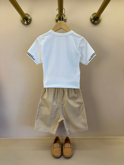 Conjunto Infantil Camiseta  Algodão Coast  e Bermuda Bege - Little Johnny