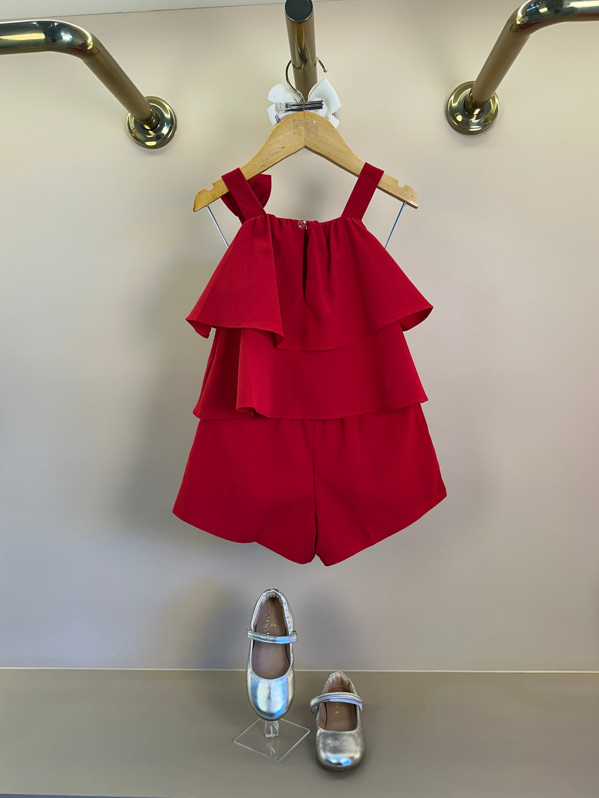 Conjunto Infantil Blusa Babado Laço Lateral e Shorts Vermelho - Mon Sucre