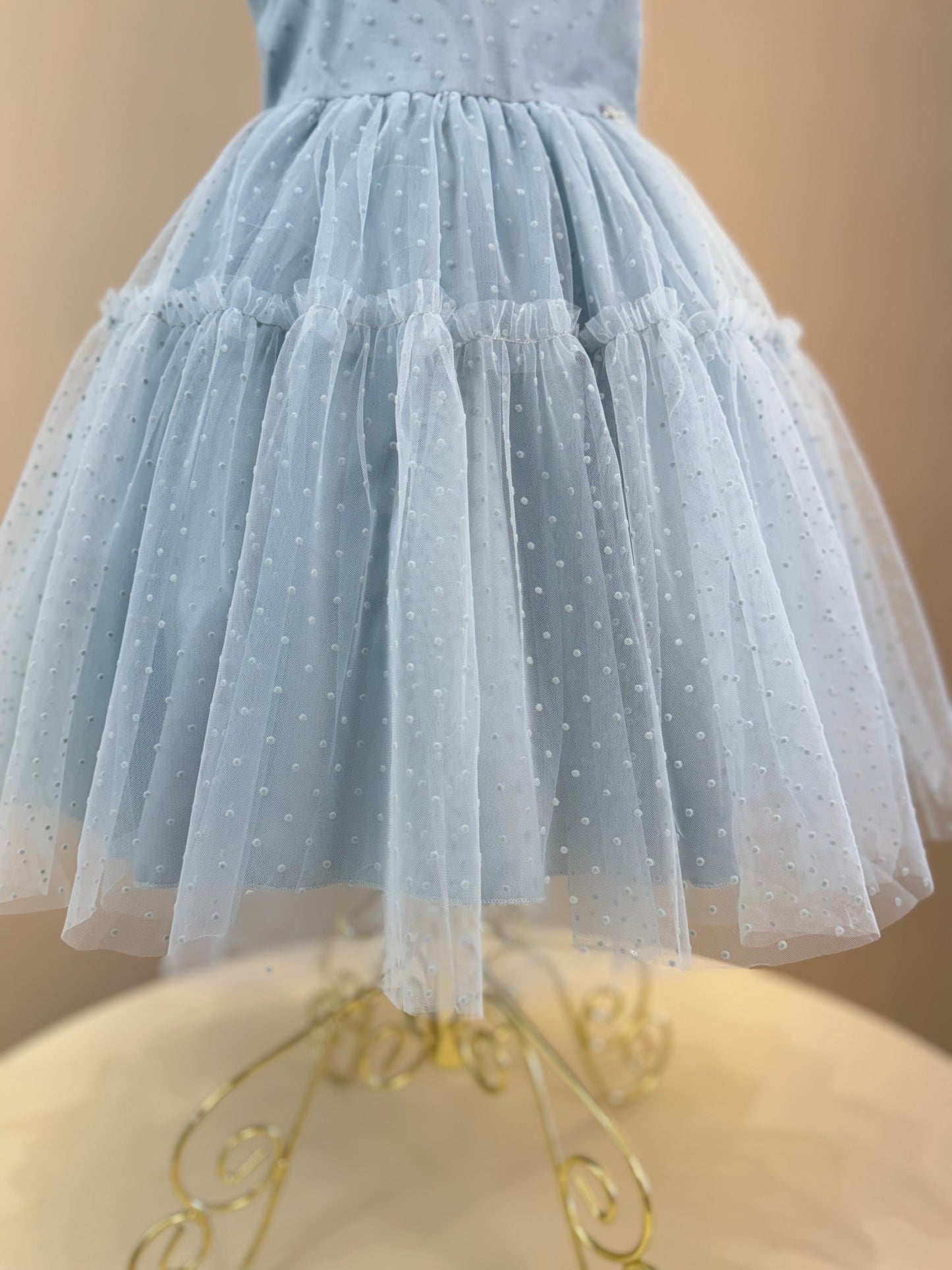 Vestido Infantil Festa Tule Flocado Azul Céu - Petit Cherie