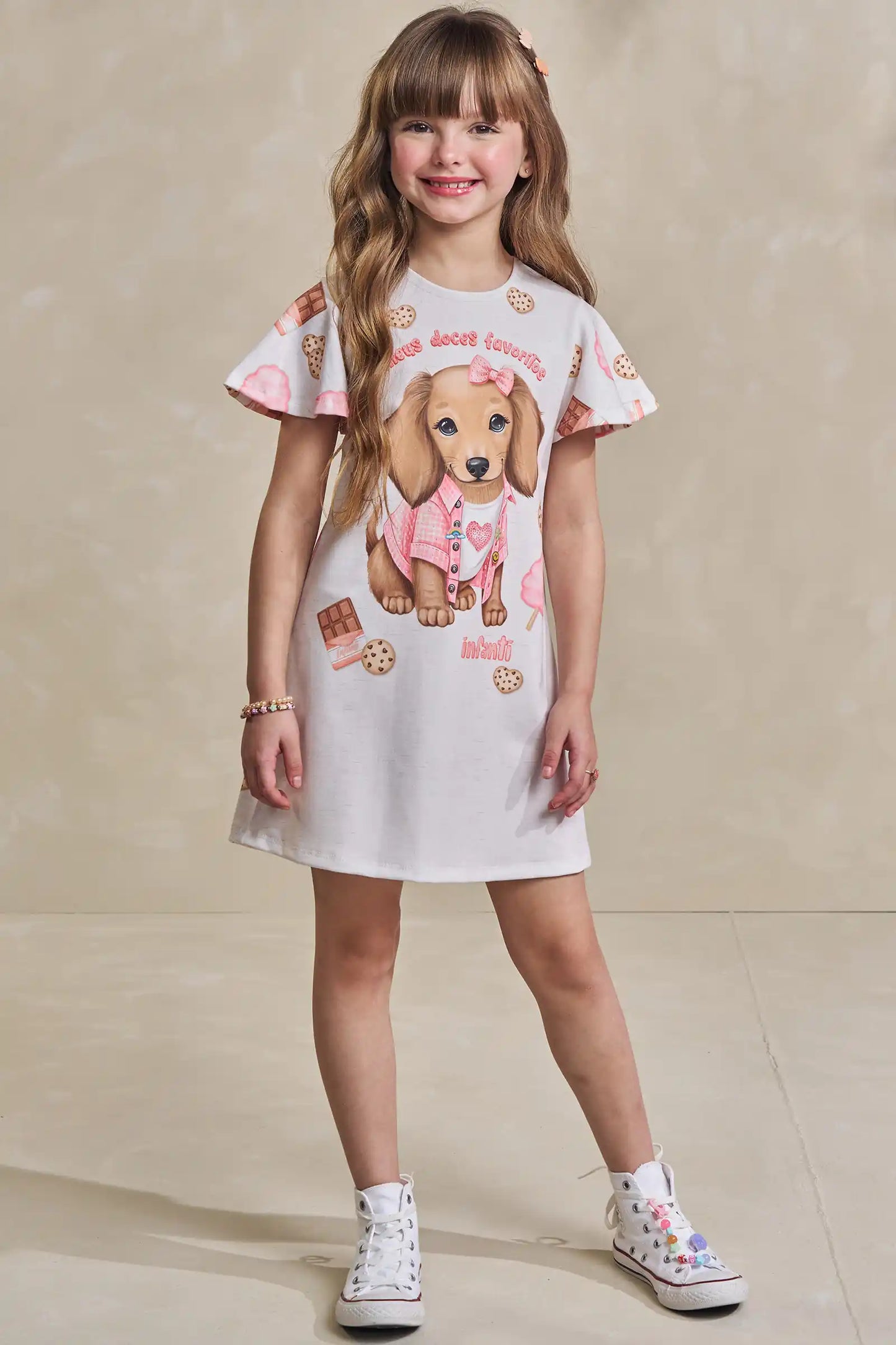 Vestido Infantil Molecotton Meus Doces Favoritos Bege Claro - Infanti