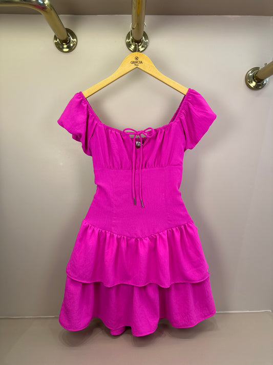 Vestido Teen Crepe Babados Pink - Two In