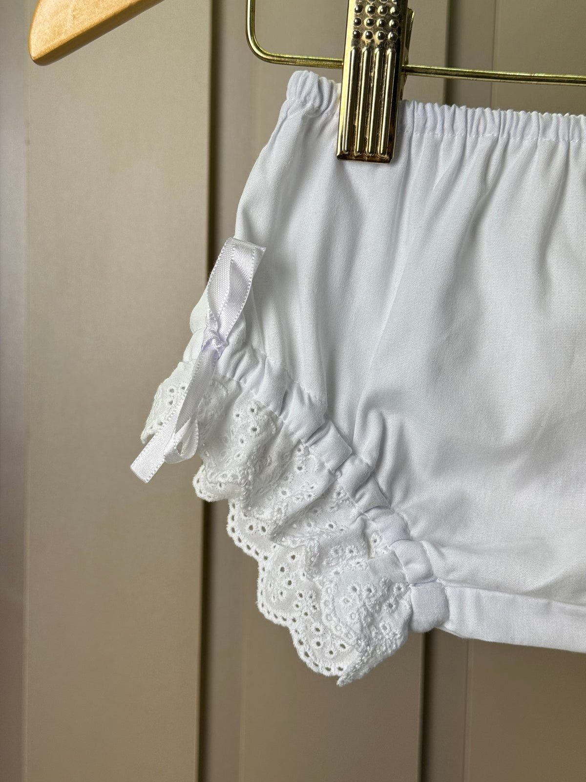 Calcinha Bebê Luxo Algodão Rendinha e Lacinhos Branca - Roana