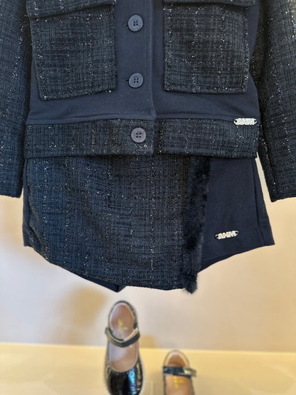 Conjunto Infantil Conceito Tweed Casaco e Saia-shorts Preto - Animê
