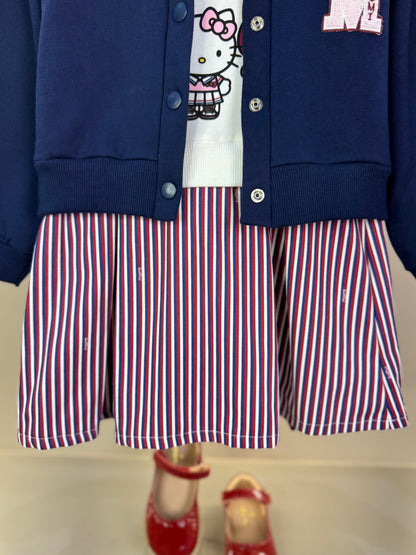 Vestido Infantil MC Hello Kitty Listras Navy Off White - Momi