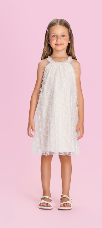 Vestido Infantil Texturizado Com Aplicações Em Tule - Petit Cherie