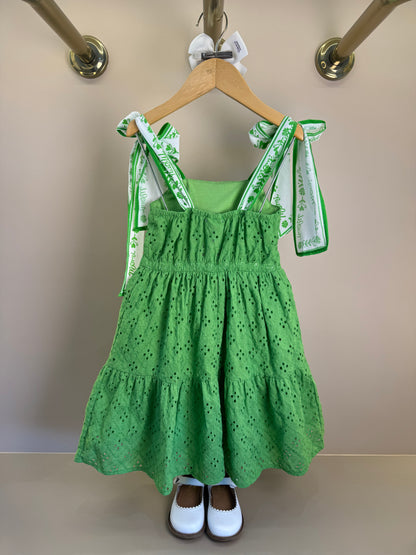 Vestido Infantil Laise Bordado Flores Verde - Momi