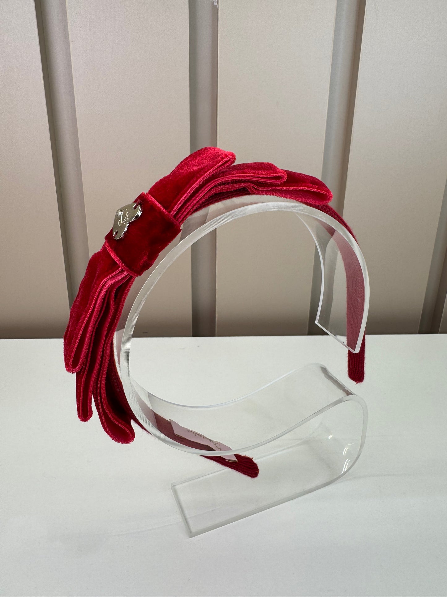 Arquinho Infantil Laço Triplo Veludo Vermelho - Pituchinhus