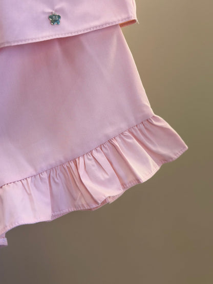 Conjunto Infantil Tricoline Blusa Bordada Flores e Shorts Babadinhos Rosa - Mon Sucré