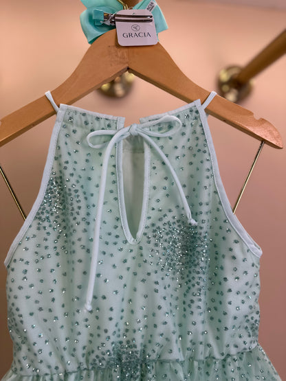 Vestido Infantil Rodado Tule Florzinhas e Glitter - Um Mais Um