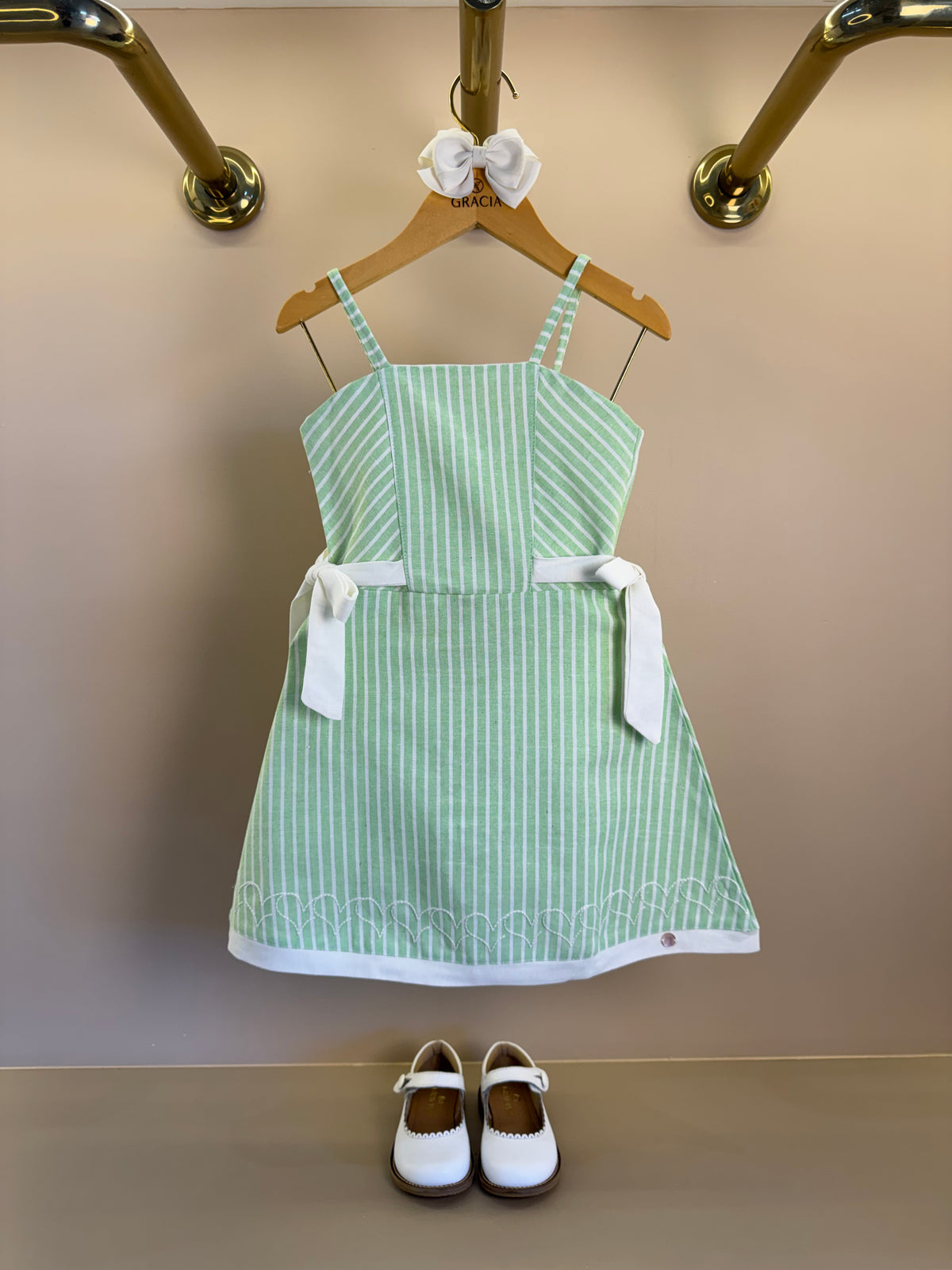 Vestido Infantil Verde Listrado Com Laços Laterais - Petit Cherie