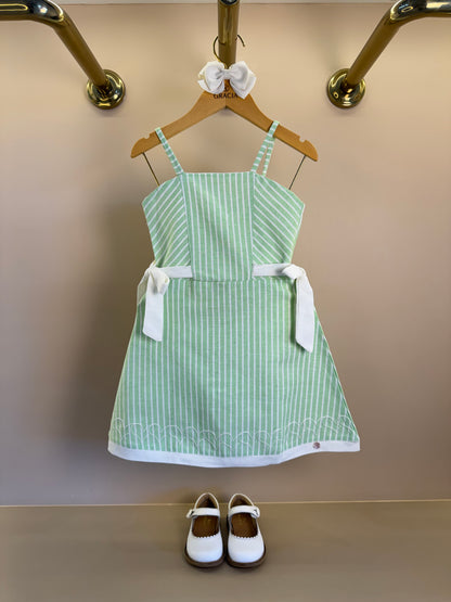 Vestido Infantil Verde Listrado Com Laços Laterais - Petit Cherie