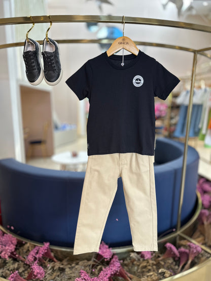 Calça Infantil Social Sarja Bege - Um Mais Um