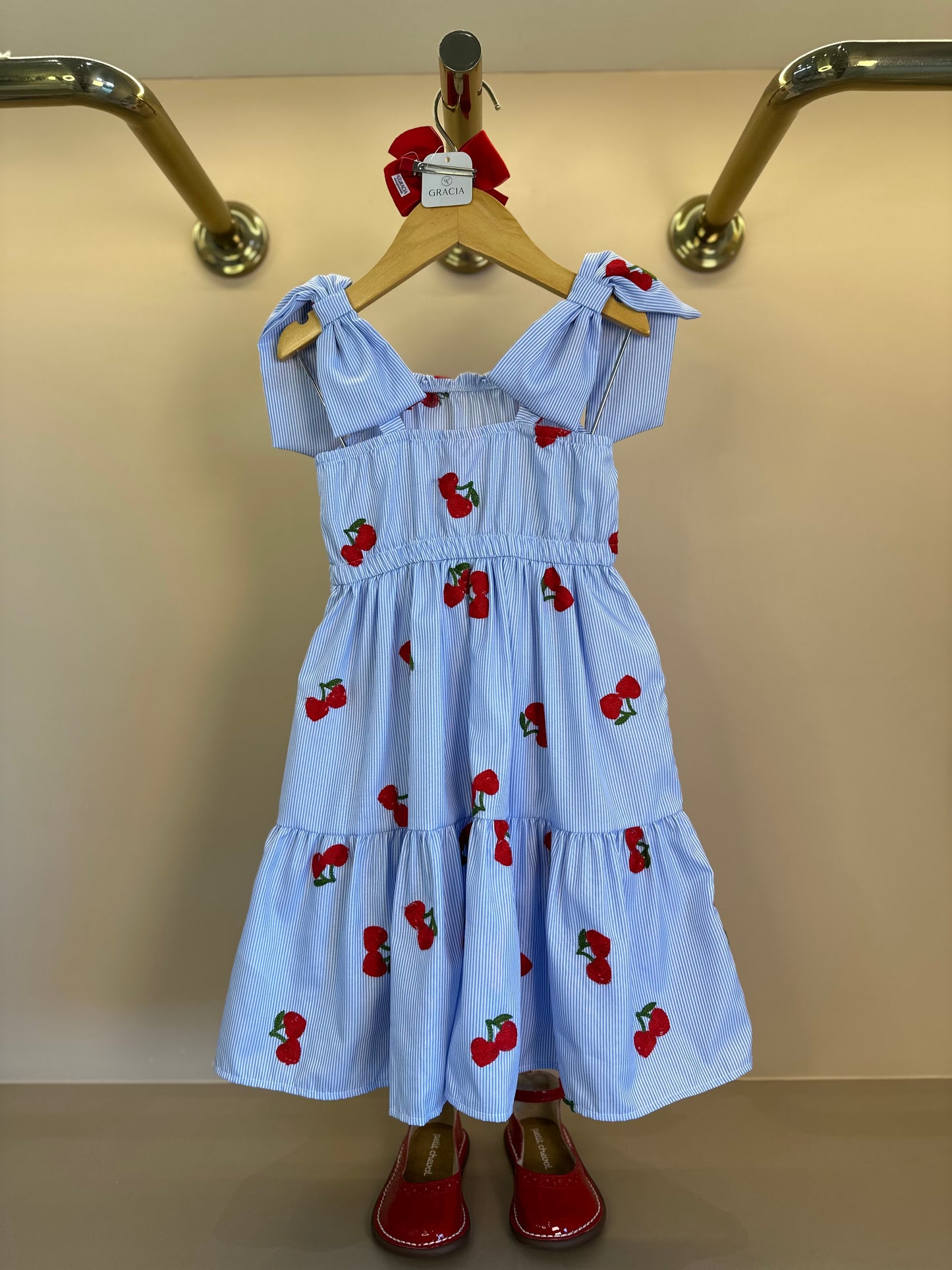 Vestido Infantil Listrado Azul Cerejinhas - Momi