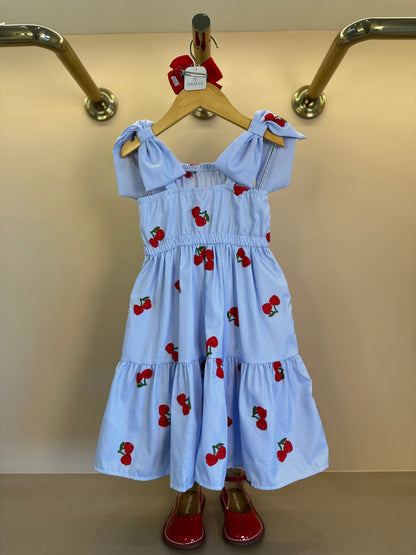 Vestido Infantil Listrado Azul Cerejinhas - Momi