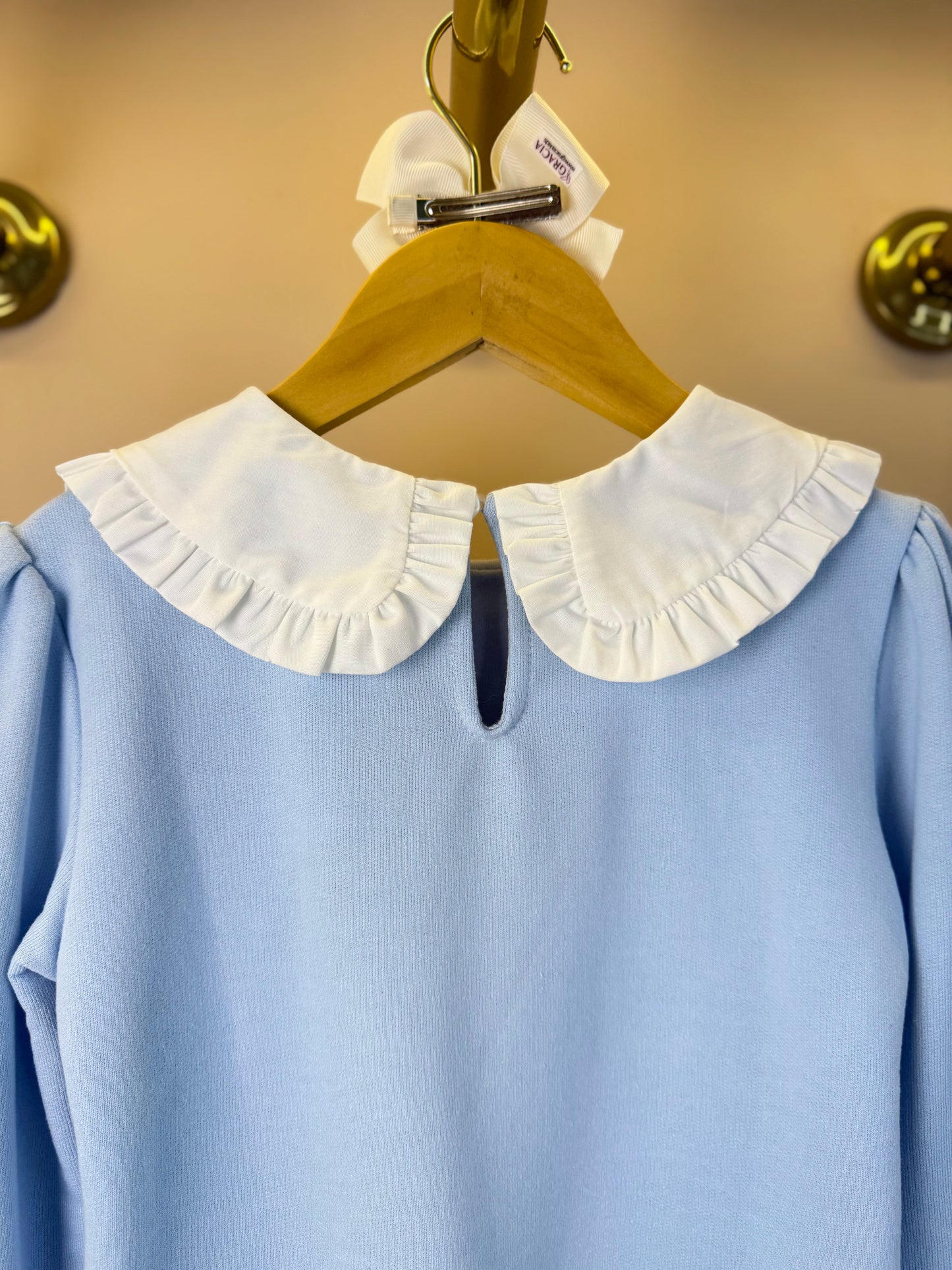 Vestido Infantil ML Babadinho Flores Bordados Azul - Luluzinha