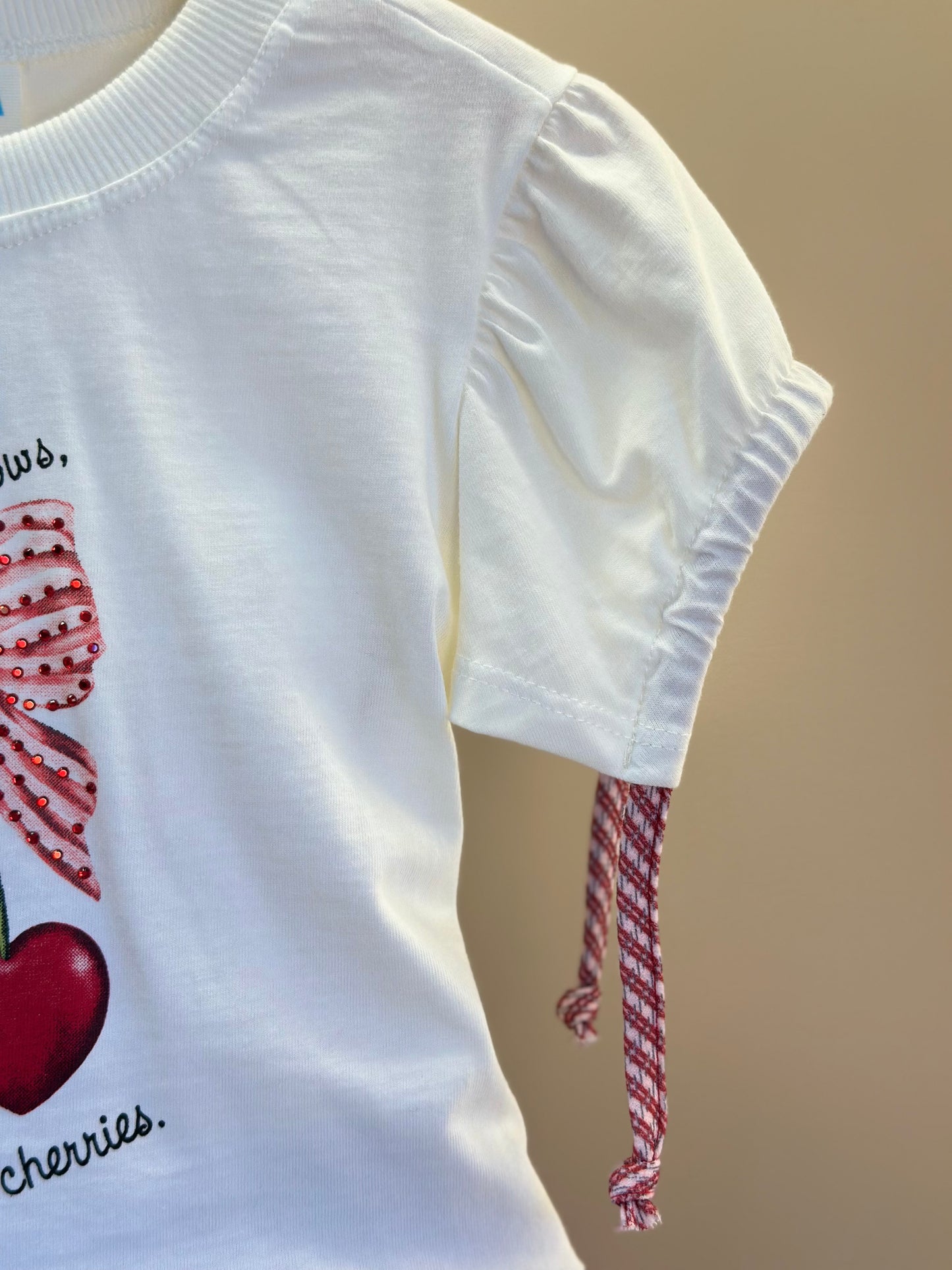 Conjunto Infantil Blusa Algodão Lacinhos Mangas e Saia Sarja Xadrez Vermelho - Beabá