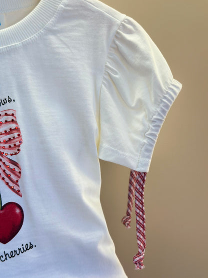 Conjunto Infantil Blusa Algodão Lacinhos Mangas e Saia Sarja Xadrez Vermelho - Beabá
