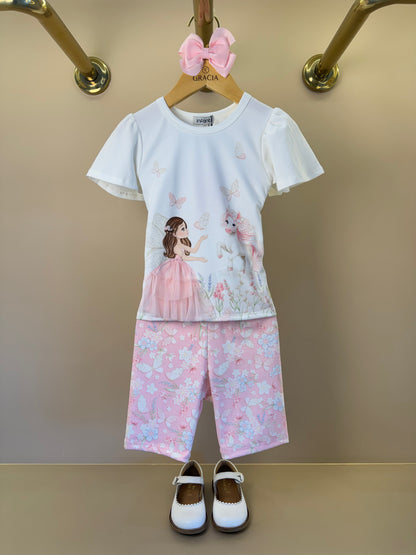 Conjunto Infantil Blusa Princesa  e Shorts Bike Rosa - Infanti