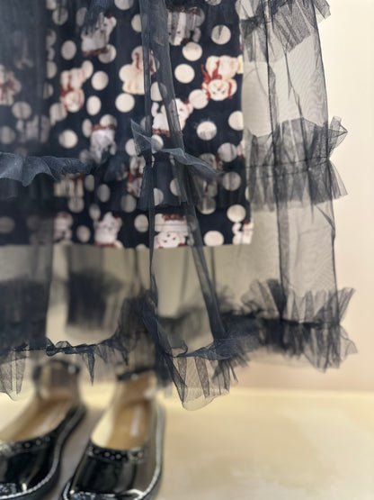 Vestido Infantil Tule Babados Poá Cachorrinhos - Pituchinhus