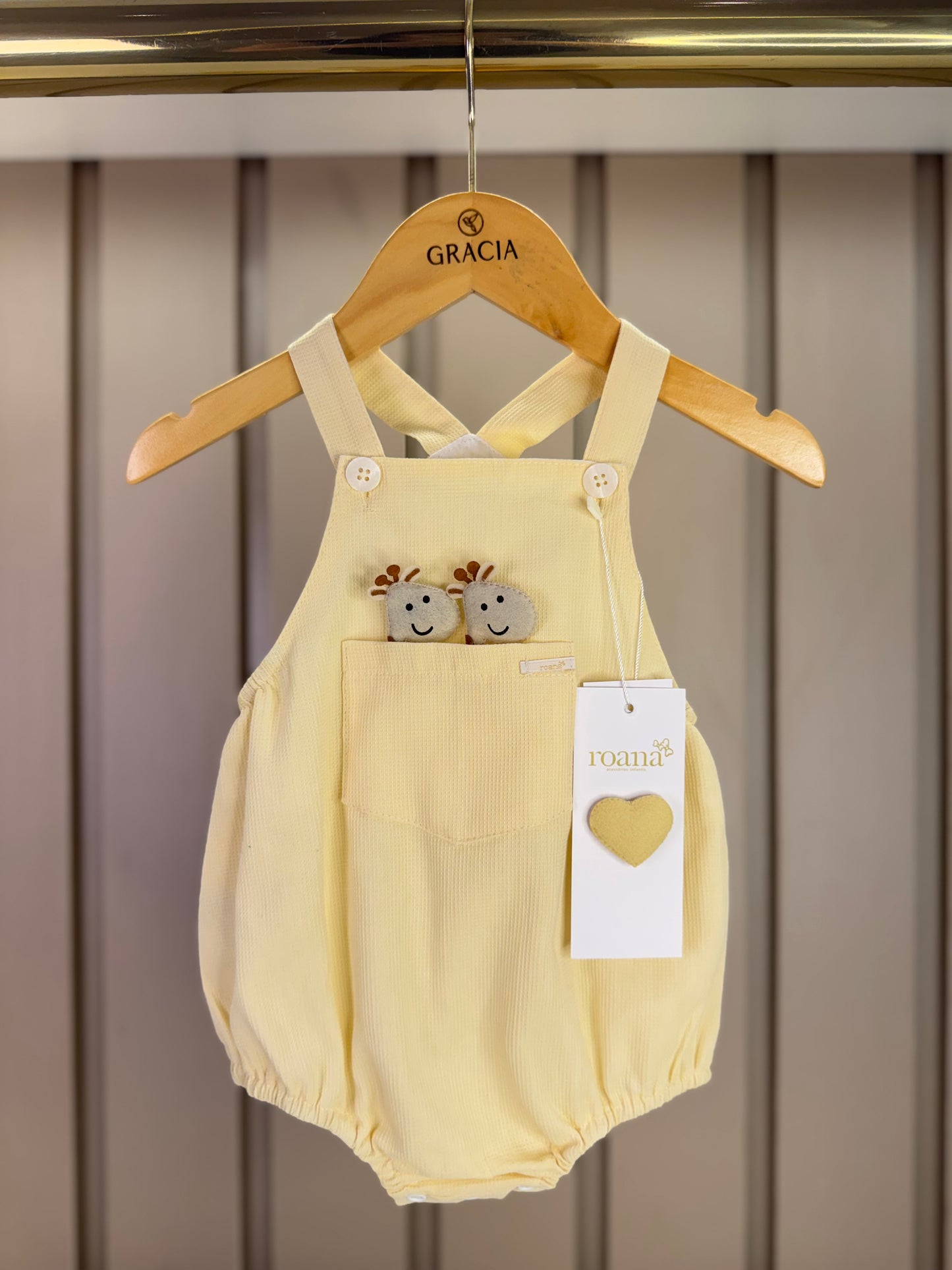 Jardineira Bebê Revelação Girafa - Roana