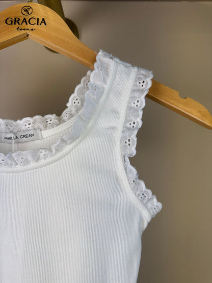 Blusa Teen Regata Off White Com Rendinha - Vanilla Cream