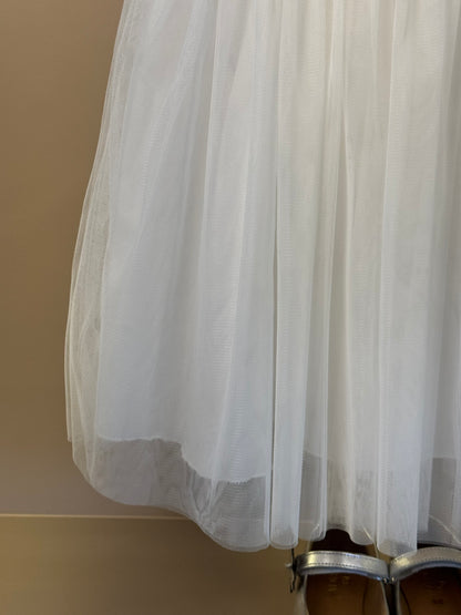 Vestido Infantil Alças Finas Saia Em Tule Off White - Petit Cherie