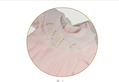 Saída de Maternidade Luxo Algodão Rosa Gola Bordada Manta Rendada - Roana