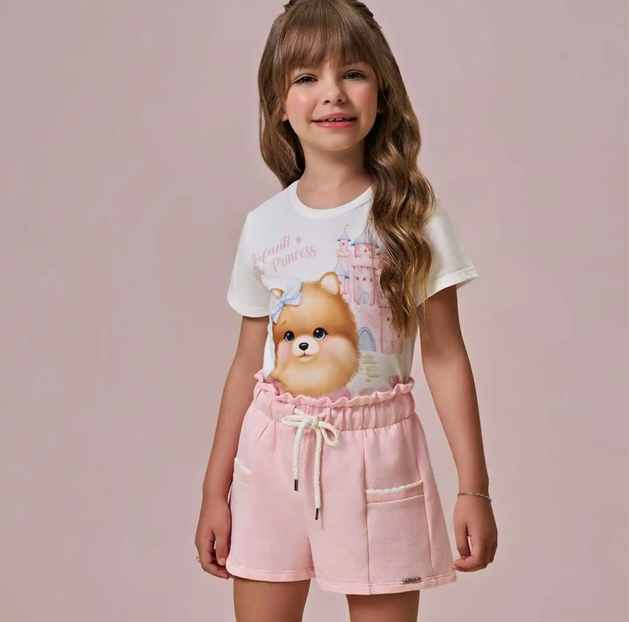 Conjunto Infantil Blusa Cachorrinho e Shorts Rosa - Infanti