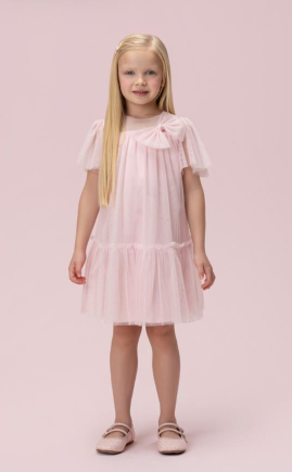 Vestido Infantil Trapézio Tule com Laço - Petit Cherie