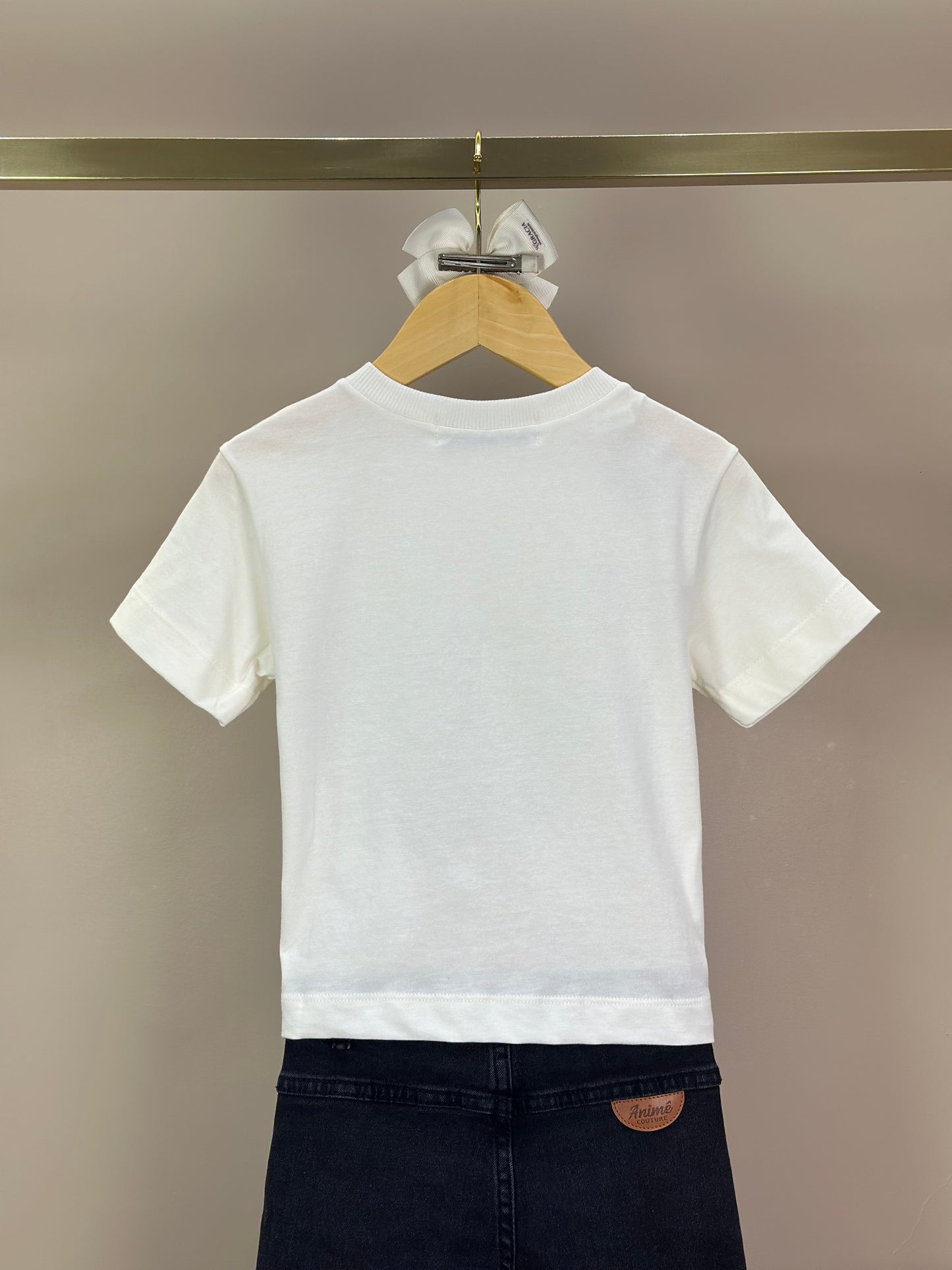 Conjunto Infantil Blusa Minnie Verde Melão Pérola e Calça Jeans Preta - Animê