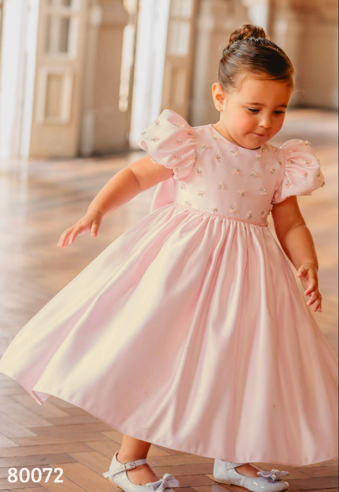 Vestido Infantil Festa Bordado Pêssego - Mio Bebê
