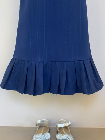 Vestido Infantil Trapézio Alfaiataria Risca de Giz Marinho - Luluzinha
