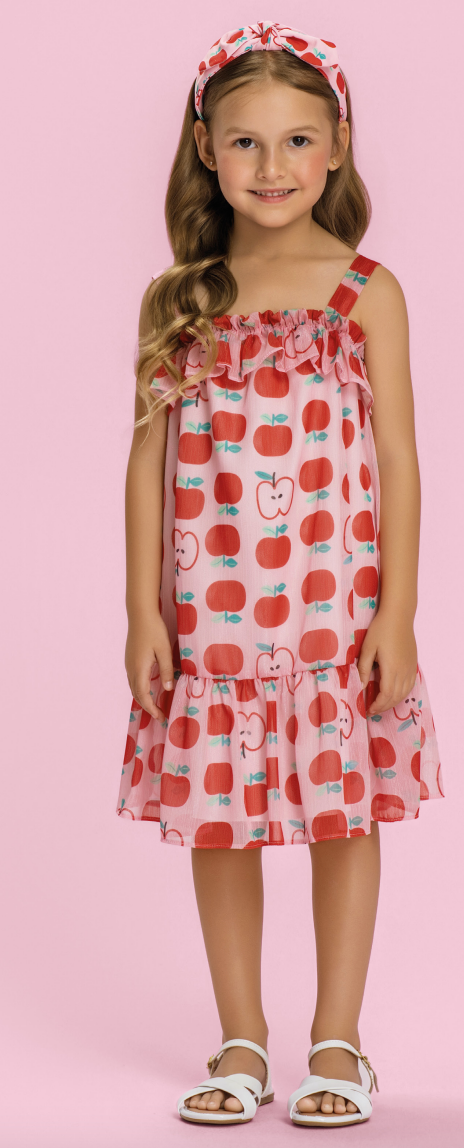Vestido Infantil Em Chiffon Estampado Com Babados - Mon Sucré