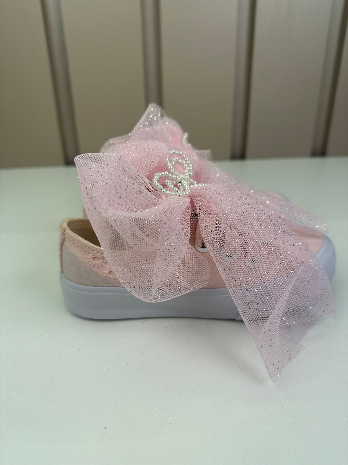 Tênis Infantil Casual Rendado Laço Tule Rosa Claro - Luluzinha