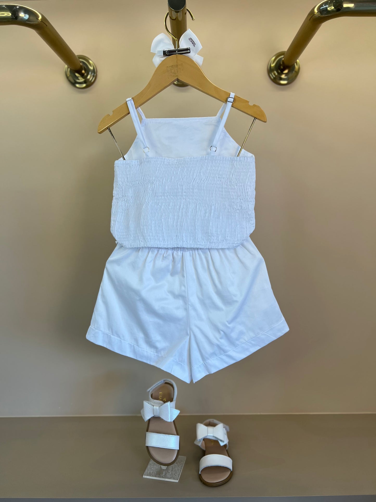Conjunto Infantil Algodão Blusa Bordada e Shorts Branco - Petit Cherie