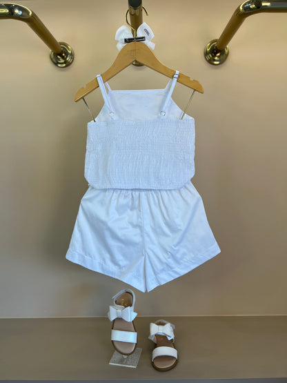 Conjunto Infantil Algodão Blusa Bordada e Shorts Branco - Petit Cherie