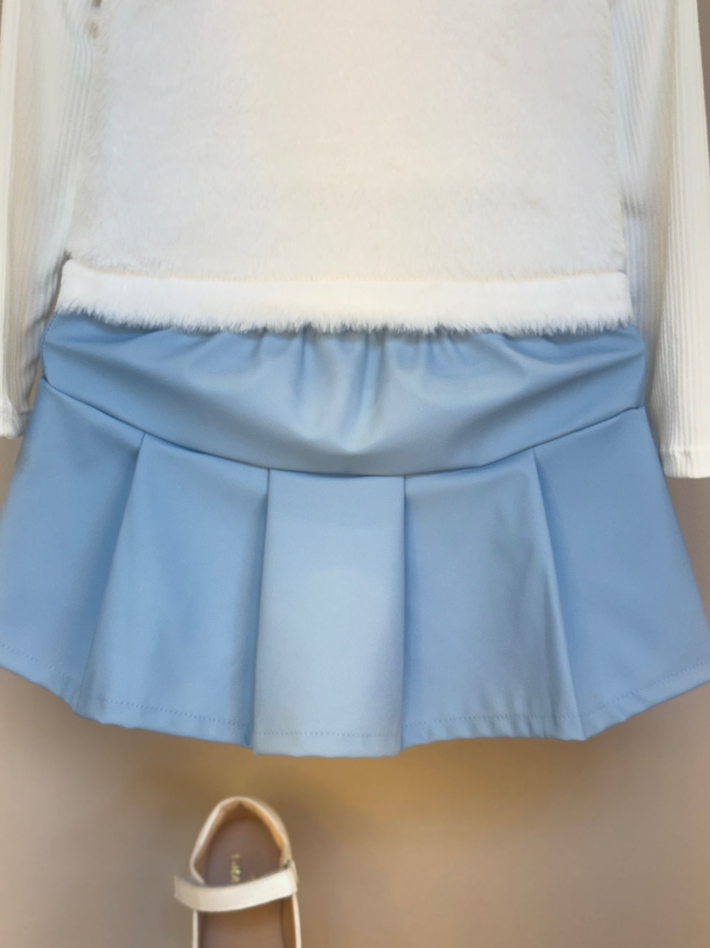 Conjunto infantil Blusa com Colete e Saia Like Leather Azul - Gabriela Aquarela
