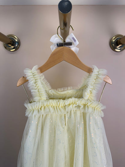 Vestido Infantil Amarelo Strass Brilhante Alças e Barra Em Tule  - Petit Cherie