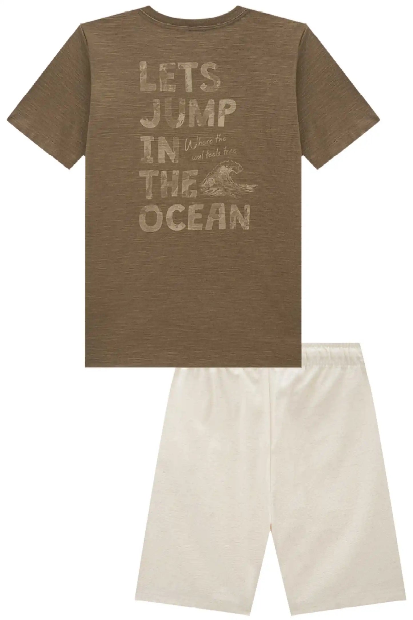 Conjunto Infantil Camiseta Marrom e Bermuda Sarja Off White - Little Johnny