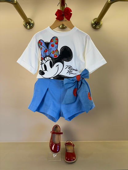 Conjunto Infantil Blusa Minnie Estampa Tomates e Saia Shorts Laço Bordado de Tomate - Animê