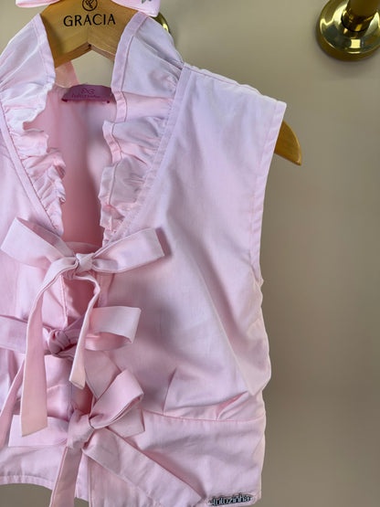 Blusa Infantil Em Tricoline Amarração Rosa - Luluzinha