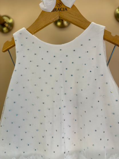 Vestido Infantil Trapézio Tule Strass Babados Off - Petit Cherie