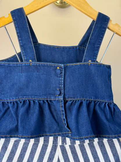 Conjunto Infantil Blusa Jeans Com Babado e Shorts Alfaiataria Listrado - Luluzinha