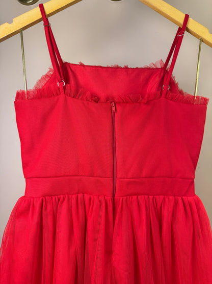 Vestido Teen Tule Barra Franzida Vermelho - Vanilla Cream