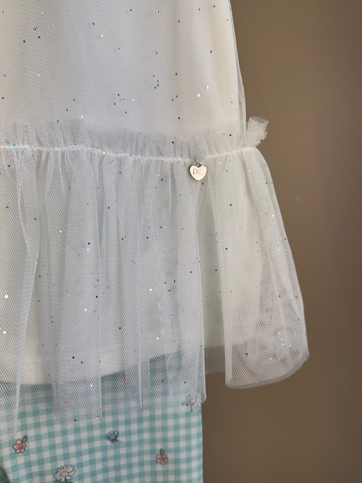 Conjunto Infantil Blusa Mangas Tule e Calça Azul Quadriculada - Petit Cherie