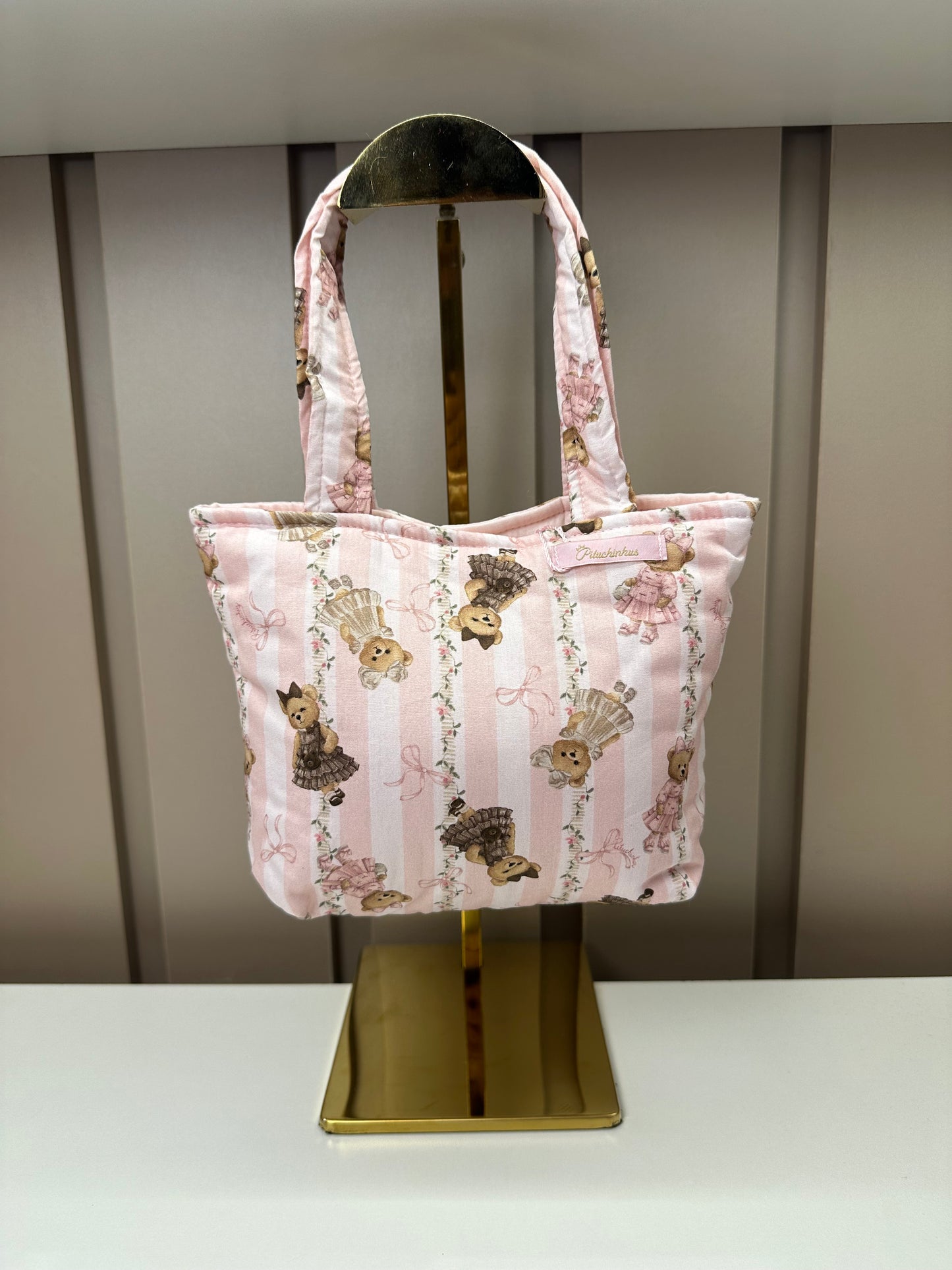 Bolsa Infantil Puffer Estampado Laço Ursinho e Lista - Pituchinhus PRÉ-VENDA