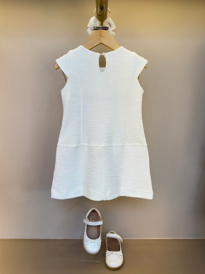 Vestido Infantil Bouclé Lapelas Bordadas Pérolas e Cristais Off White - Pituchinhus