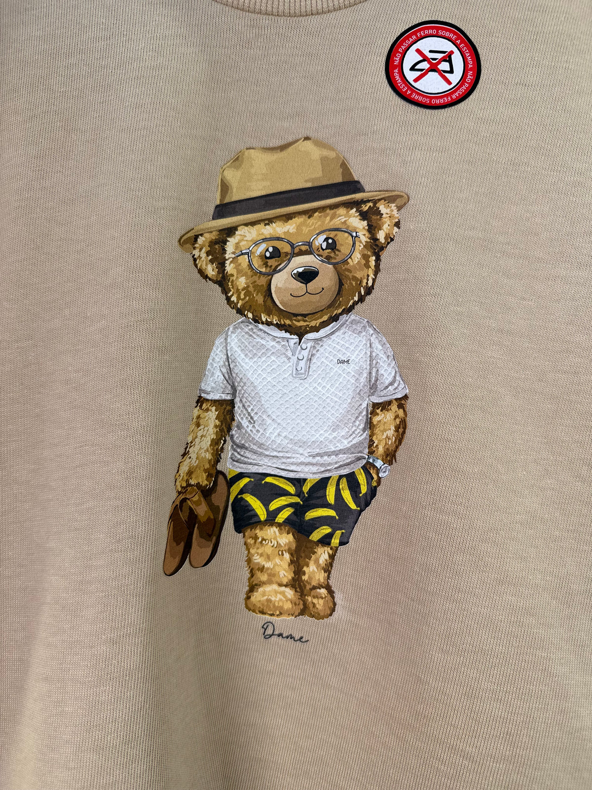 Conjunto Infantil Camiseta Teddy Bananas e Bermuda Bege - Dame