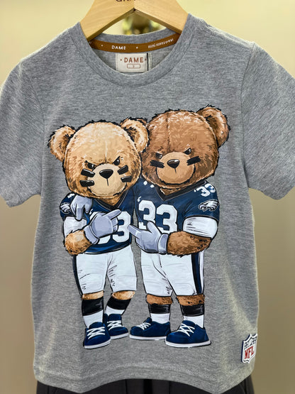 Conjunto Infantil Camiseta Algodão Teddy Philadelphia NFL Cinza e Bermuda Suedine Algodão Bolsos Grafite - Dame